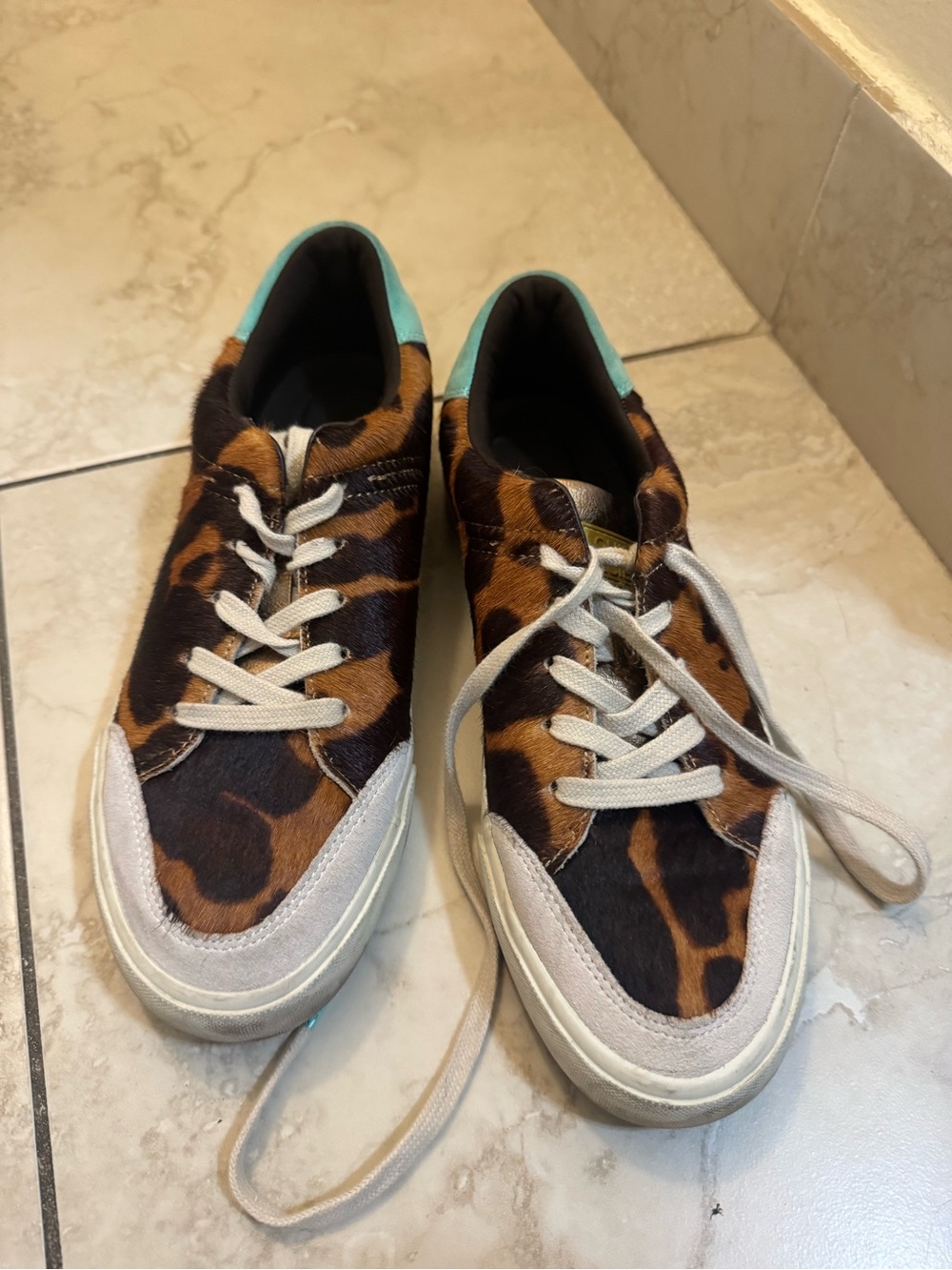 Louise et Cie Leopard Print Low-Top Sneakers with Turquoise Heel